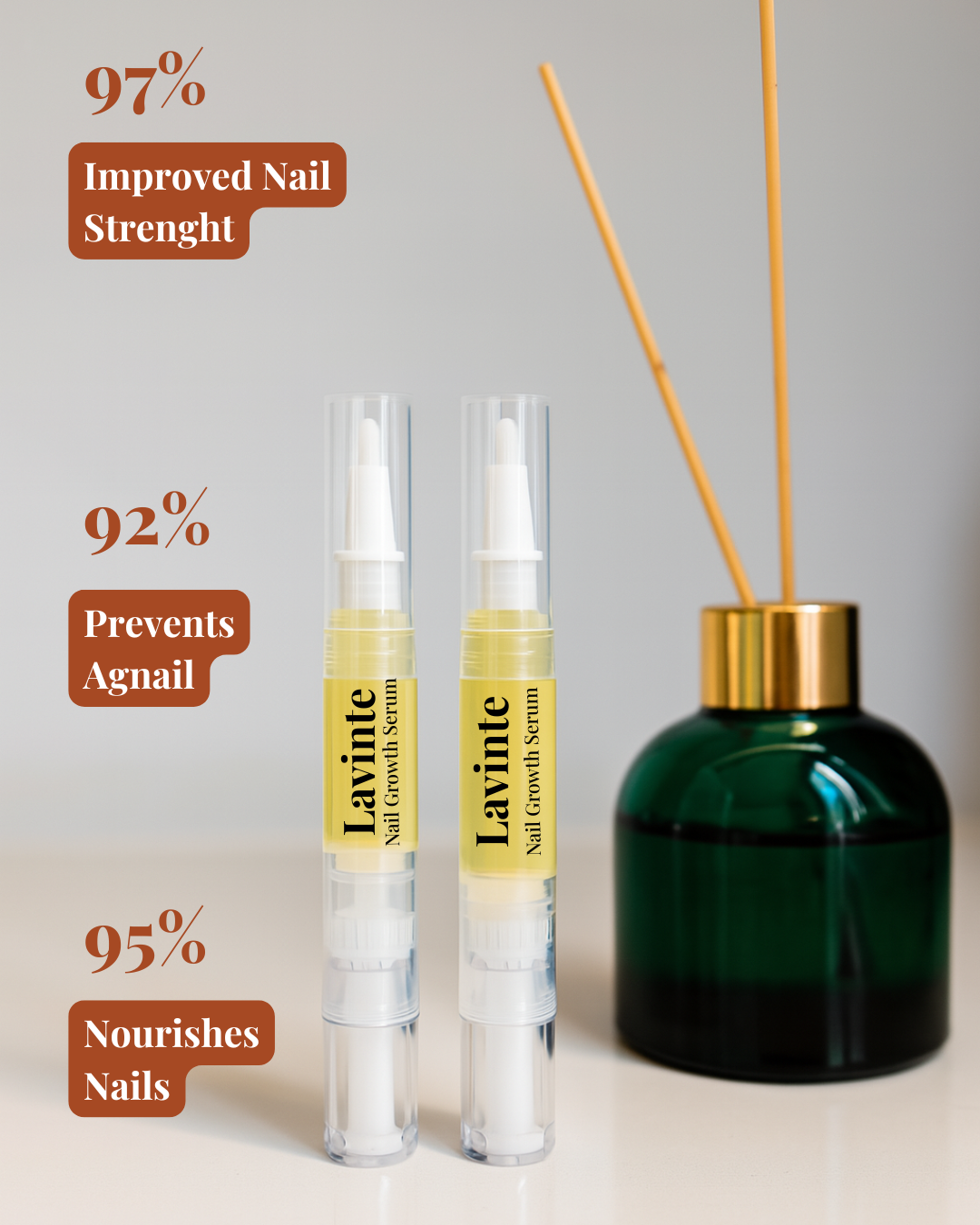 Two bottles of Lavinte nail growth serum